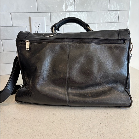 LE TANNEUR Briefcase Business Shoulder Bag Handbag Leather Black Lock EUC - Picture 4 of 9